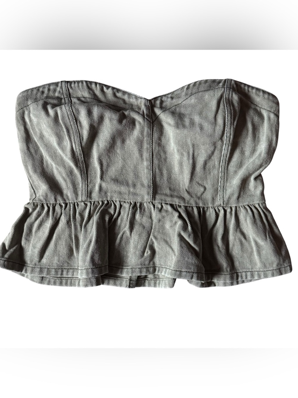 Lyn Burches Strapless Washed Denim Peplum Bustier Corset Crop Top Small